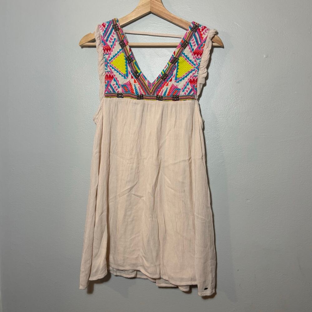 Women's Size S O'Neill Ivory V Neck Embroidered Beaded Tank Dress Knee Length